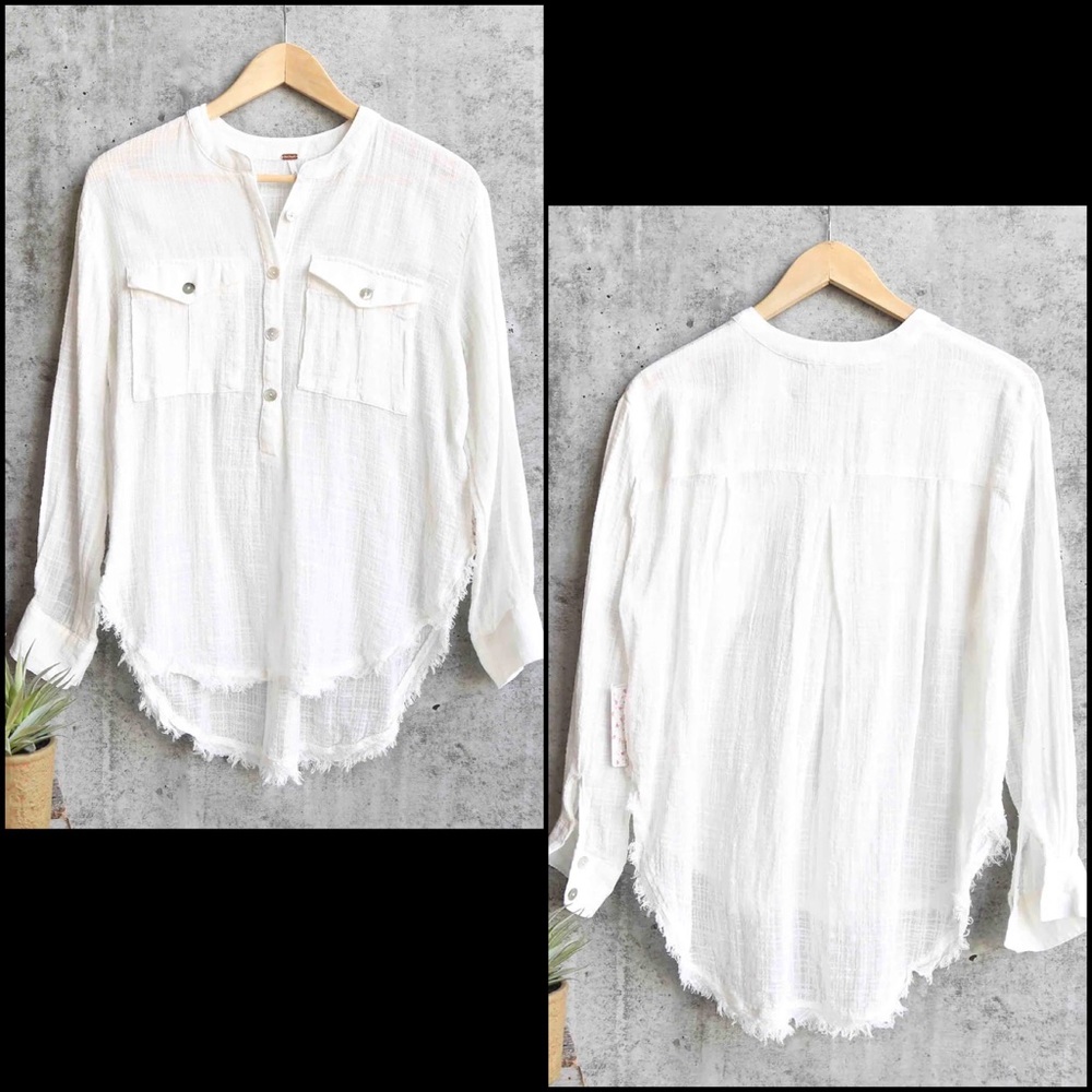 Free People White Lightweight Button Down Shirt - Picture 4 of 14